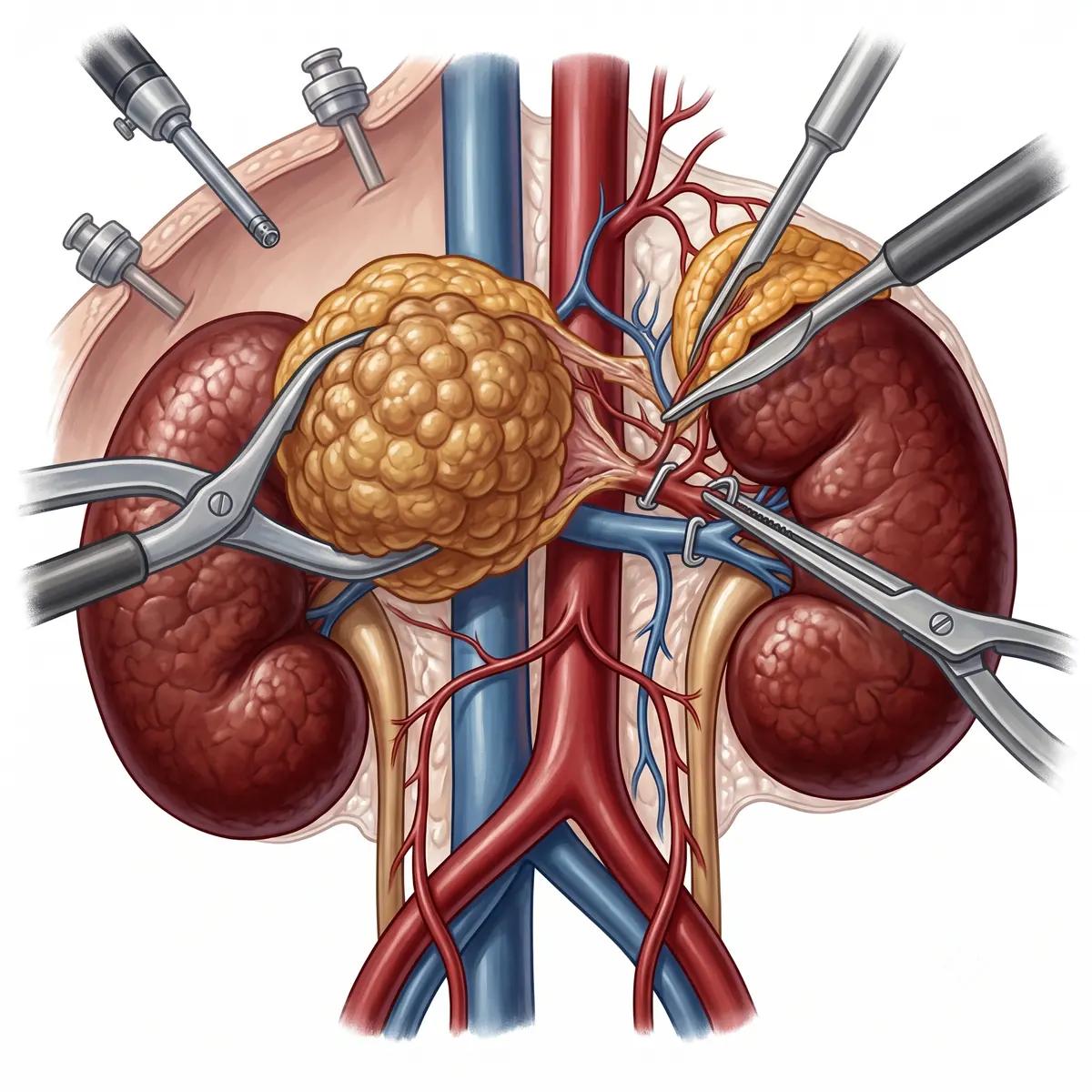 Adrenalectomia laparoscópica com dissecção da glândula adrenal