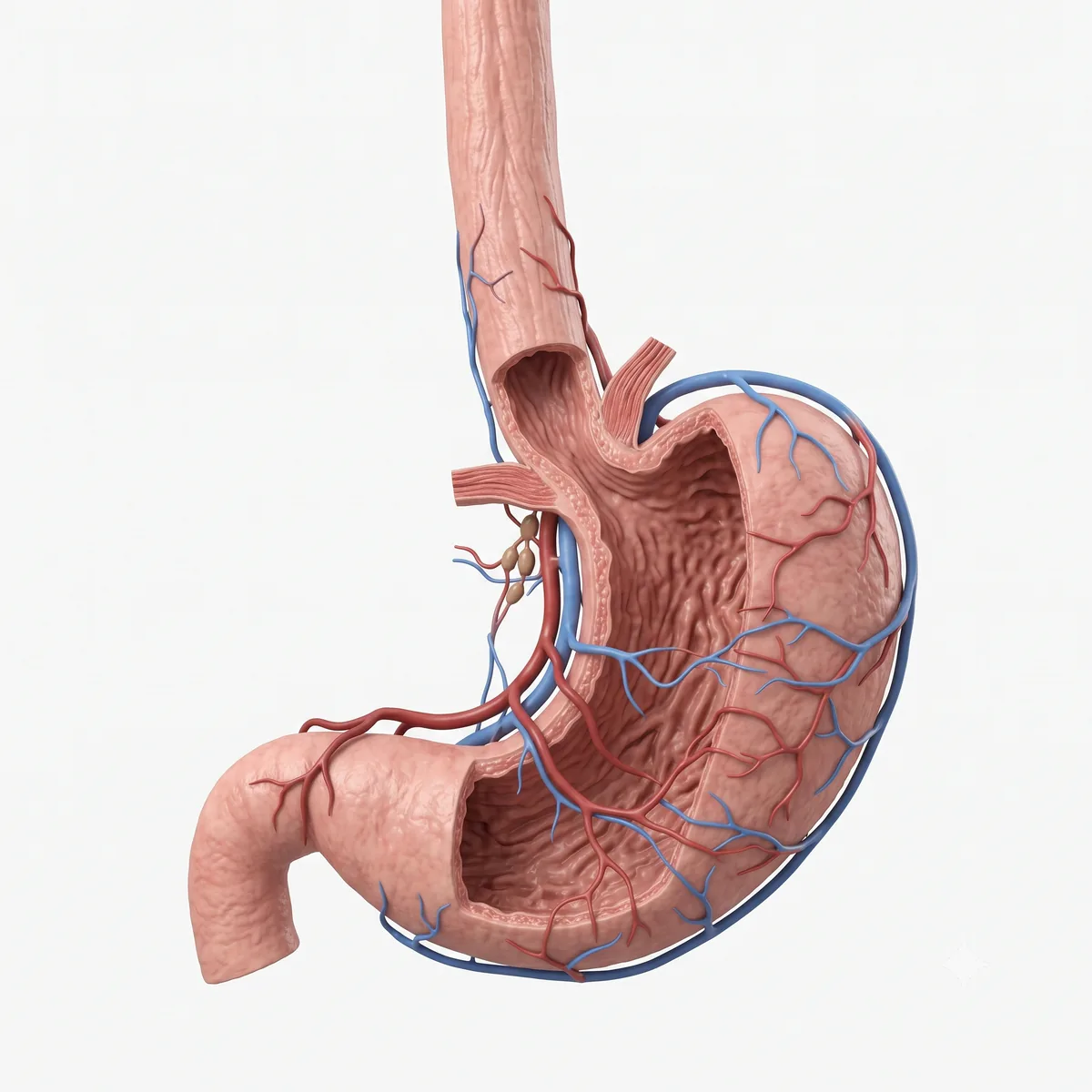 Anatomia do esôfago e do estômago com sua irrigação vascular