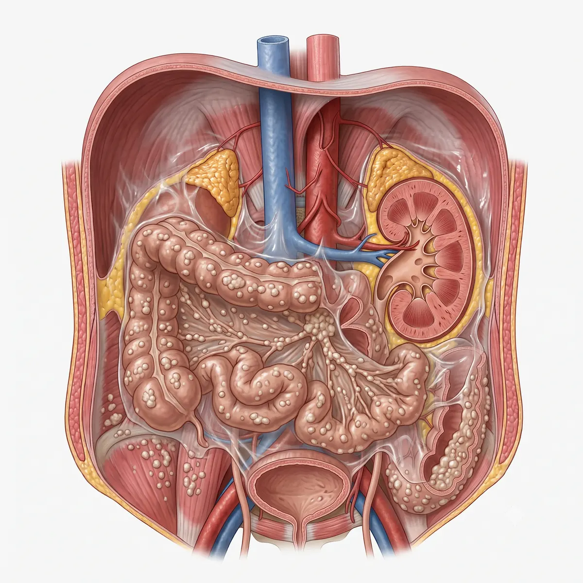 Cavidade abdominal com disseminação peritoneal difusa